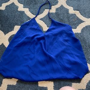 Tobi Blue Keyhole Draped Halter Top